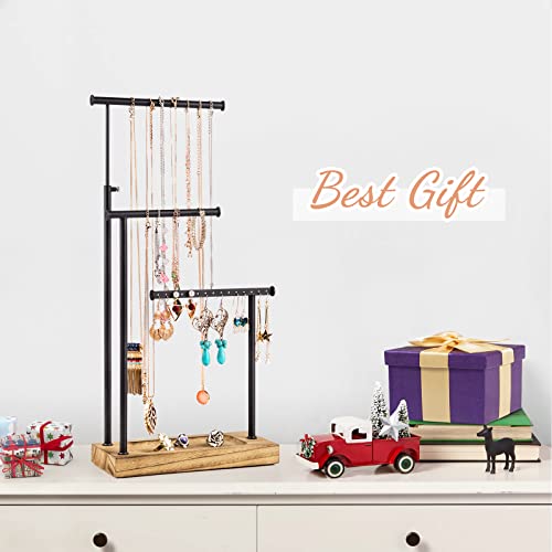 SRIWATANA Jewelry Organizer Stand, Extra Tall Necklace Holder Jewelry Holder (Carbonized Black & Black)