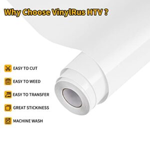 VinylRus Heat Transfer Vinyl-12” x 20ft White Iron on Vinyl Roll for Shirts, HTV Vinyl for Silhouette Cameo, Cricut, Easy to Cut & Weed