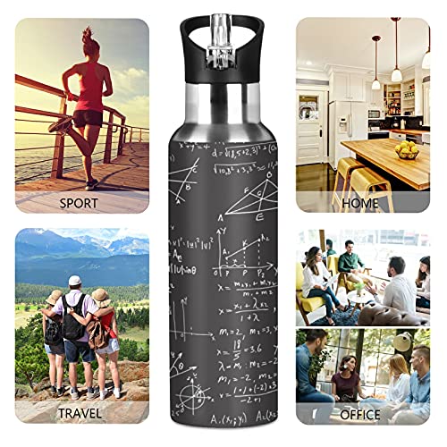 TropicalLife Insulated Water Bottle Education Math Formulas Water Bottle with Straw Stainless Steel Bottle Vacuum Insulated Tumblers for School Sports