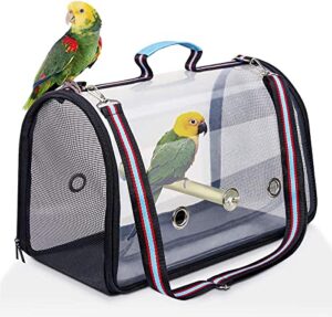 sinhuo bird carrier for parrot travel cage bag carriers, lightweight transparent breathable portable outdoor birdcages bird bag for budgies, small bird cages with wood stand (blue)