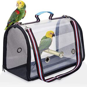 SinHuo Bird Carrier for Parrot Travel Cage Bag Carriers, Lightweight Transparent Breathable Portable Outdoor Birdcages Bird Bag for Budgies, Small Bird Cages with Wood Stand (Blue)