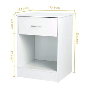 TUSY White Nightstand with Drawer, Bedside Table End Tables Living Room, File Cabinet Storage with Sliding Drawers and Shelf for Home Office