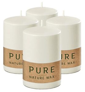 hyoola pure natural pillar candles - made of 100% natural wax - paraffin free - 2.3 x 3.5 inch - white pillar candles - 4 pack