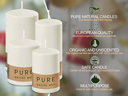 Hyoola Pure Natural Pillar Candles - Made of 100% Natural Wax - Paraffin Free - 2.3 x 3.5 Inch - White Pillar Candles - 4 Pack