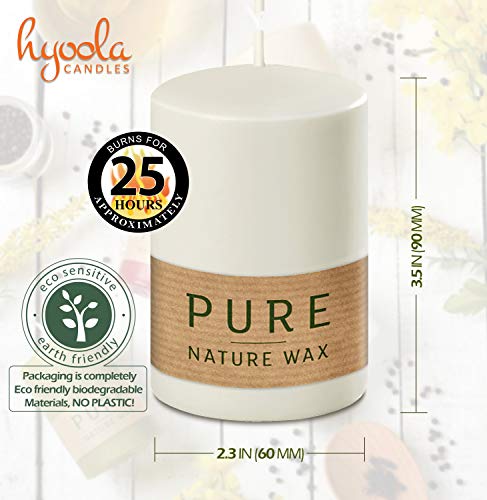 Hyoola Pure Natural Pillar Candles - Made of 100% Natural Wax - Paraffin Free - 2.3 x 3.5 Inch - White Pillar Candles - 4 Pack