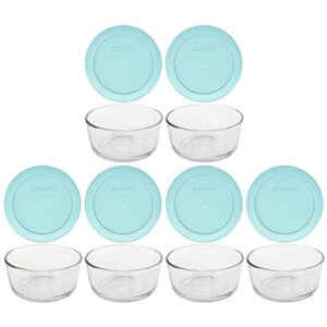 pyrex (6 7202 glass bowls & (6) 7202-pc turquoise lids