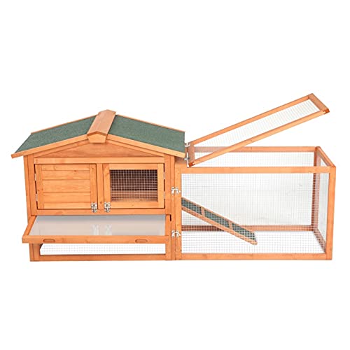 HJL Habitat Supplies Warehouse 61Inch Waterproof Two-Tier Wooden Rabbit Hutch Cage Chicken Coop House Bunny Hen Pet Animal Backyard Completely Friendly (Color : Natural)