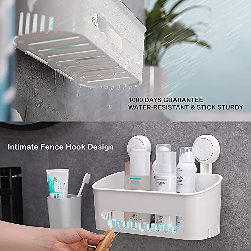 LEVERLOC Shower Caddy Suction Cup Shower Caddy Double Layer Suction Cup One Second Installation NO-Drilling Removable Powerful Suction Shower Caddy Caddy Suction Cup Waterproof Organizer - White