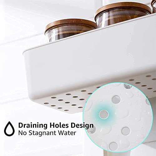 LEVERLOC Shower Caddy Suction Cup Shower Caddy Double Layer Suction Cup One Second Installation NO-Drilling Removable Powerful Suction Shower Caddy Caddy Suction Cup Waterproof Organizer - White