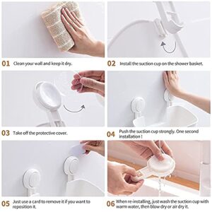 LEVERLOC Shower Caddy Suction Cup Shower Caddy Double Layer Suction Cup One Second Installation NO-Drilling Removable Powerful Suction Shower Caddy Caddy Suction Cup Waterproof Organizer - White