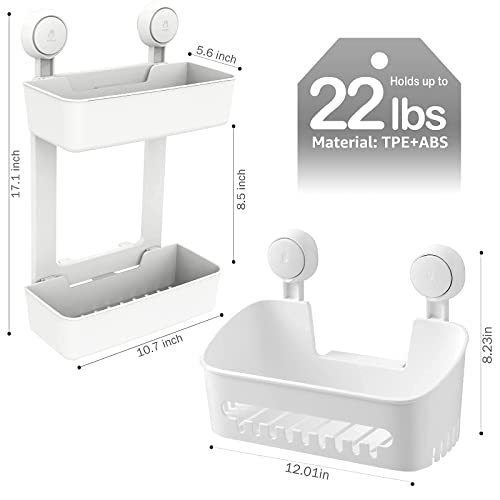 LEVERLOC Shower Caddy Suction Cup Shower Caddy Double Layer Suction Cup One Second Installation NO-Drilling Removable Powerful Suction Shower Caddy Caddy Suction Cup Waterproof Organizer - White