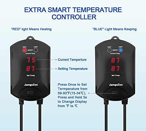 JamgoZoo Aquarium Heater with Thermostat: 100W/200W/300W/500W Fish Tank Heater, 200W Submersible Fresh & Saltwater Heater for Fish Tank with External Temperature Smart LED Display Controller