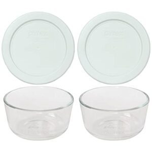 pyrex (2 7202 glass bowls & (2) 7202-pc white lids