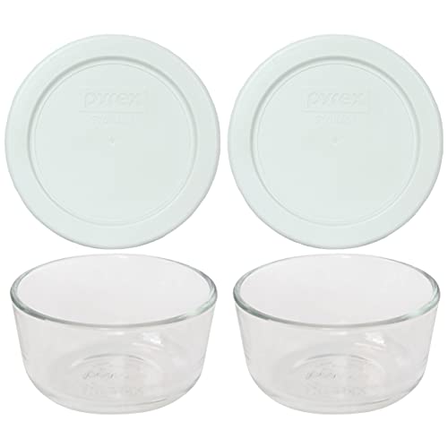 Pyrex (2 7202 Glass Bowls & (2) 7202-PC White Lids