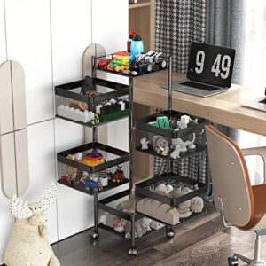 xinyourui rotating kitchen storage shelves rack，bathroom organizer metal shelf，fruit basket for kitchen，rolling cart with wheels，spice drawer organizer(black, 5 tier-square)