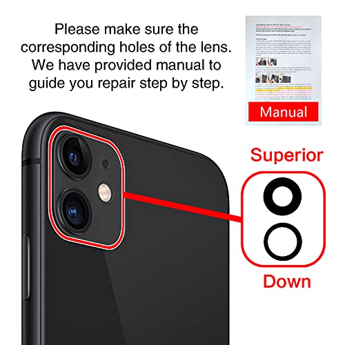 2PCS ASDAWN Back Camera Lens Glass Replacement for iPhone 11 6.1 Inches with Pre-Installed Adhesive, Rear Camera Lens Glass Replacement with Installation Manual + Repair Tool Set