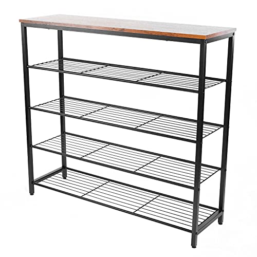 AVAFORT Four Layer Shoe Bench Freestand Rack, Metal Frame, Rustic Brown