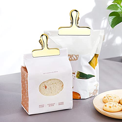 Pack of 8 Shiny Gold Bag Clips, Stainless Steel and Heavy Duty Metal Bag Clip,Tightly Seals Chip, Coffee, Bread or Cereal Bags to Keep Food Fresh, for Home, Kitchen, Office, Pantry, Camping