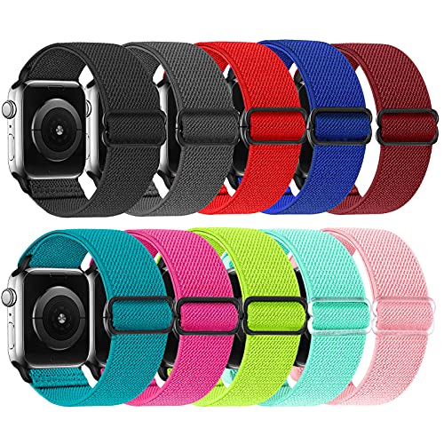 ShuYo Compatible with Apple Watch Bands 38mm 40mm 41mm 42mm 44mm 45mm,Adjustable Soft Solo Loop with Buckle Woven Elastic Sport Bands for iWatch Series SE/8/7/6/5/4/3/2/1(38 40 41MM)