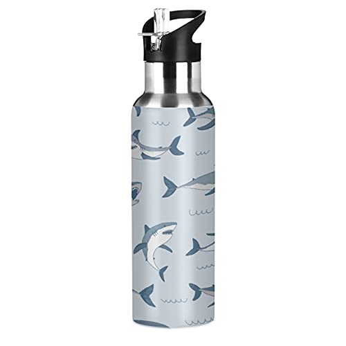 TropicalLife Insulated Water Bottle Sharks Animal Pattern Water Bottle with Straw Stainless Steel Bottle Vacuum Insulated Tumblers for School Sports