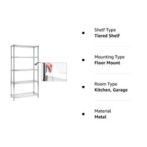 EFINE Chrome 5-Shelf Shelving Unit with 5-Shelf Liners, NSF Adjustable Heavy Duty Steel Wire Shelves, 350lbs Loading Capacity Per Shelf, Storage Rack(36W x 14D x 72H) Pole Diameter 1 Inch