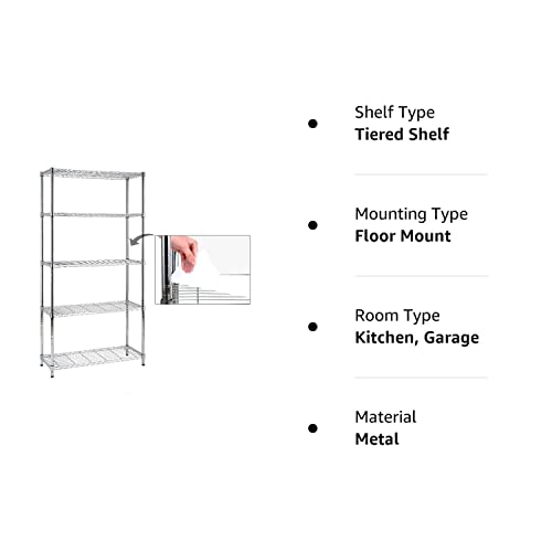 EFINE Chrome 5-Shelf Shelving Unit with 5-Shelf Liners, NSF Adjustable Heavy Duty Steel Wire Shelves, 350lbs Loading Capacity Per Shelf, Storage Rack(36W x 14D x 72H) Pole Diameter 1 Inch