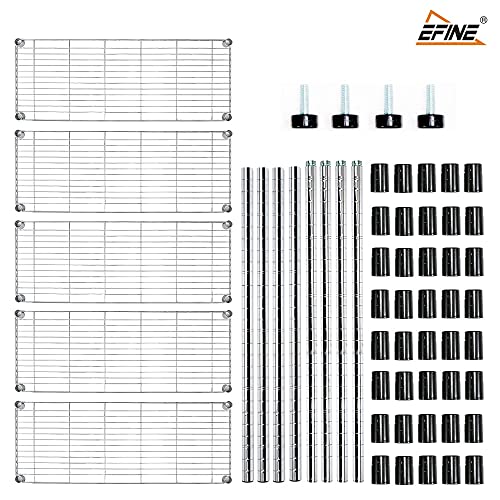 EFINE Chrome 5-Shelf Shelving Unit with 5-Shelf Liners, NSF Adjustable Heavy Duty Steel Wire Shelves, 350lbs Loading Capacity Per Shelf, Storage Rack(36W x 14D x 72H) Pole Diameter 1 Inch