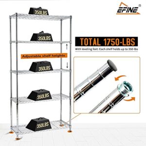 EFINE Chrome 5-Shelf Shelving Unit with 5-Shelf Liners, NSF Adjustable Heavy Duty Steel Wire Shelves, 350lbs Loading Capacity Per Shelf, Storage Rack(36W x 14D x 72H) Pole Diameter 1 Inch