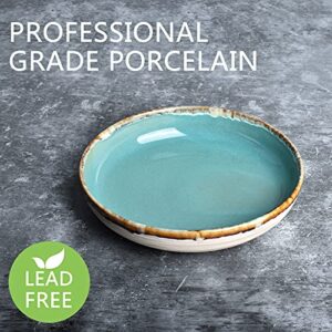 Bosmarlin Stoneware Large Pasta Bowls, 40 Oz, Set of 4, Big Salad Bowls, Microwave and Dishwasher Safe (Turquoise Green, 9.3 in)