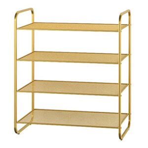 retyove simple 4-tier shoe rack,heavy duty home hallway metal shoe rack storage organizer,free standing shoe shelf for entryway for 12-16 pairs of shoes gold
