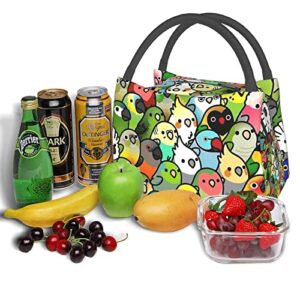 FACITE Kids Lunch Box for Girls, Insulated Small Cute Lunch Bag Women Gifts,Fresh Reusable Lunch Bag for Girls, Green Soft Foldable Anime Teen Lunchbox for School Outdoor, Bird Parrot