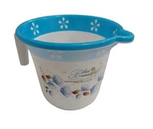 floral plastic printed modern bathroom medium size heavy blue mug for shower, bathtub, bucket, capacity 1.5litre (1)