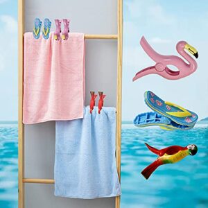 6 PiecesFlip Flop BocaClips Flamingo Beach Towel Clip Parrot Towel Holder Clothes Pegs Beach Towel Clip Towel Pin in Bright Color Jumbo Size for Clothes Quilt Blanket Home Patio Pool Chair