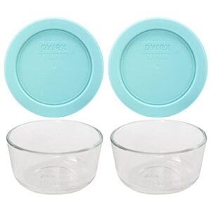 pyrex (2 7202 glass bowls & (2) 7202-pc jade dust green lids