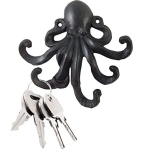 RONYOUNG 2PCS Heavy Duty Decorative Octopus Hook- Wall Mounted Coat Hooks/ Solid Cast Iron Unique Key Holders/ Home Decor (Black)