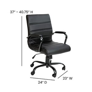 Flash Furniture Whitney Mid-Back Desk Chair - Black LeatherSoft Executive Swivel Office Chair with Black Frame - Swivel Arm Chair