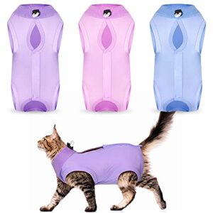 3 pieces cat recovery suit kitten recovery suit e-collar alternative for cats and dogs abdominal skin anti licking pajama suit (medium, solid pattern)