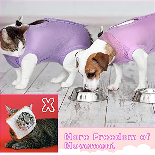 3 Pieces Cat Recovery Suit Kitten Recovery Suit E-Collar Alternative for Cats and Dogs Abdominal Skin Anti Licking Pajama Suit (Medium, Solid Pattern)