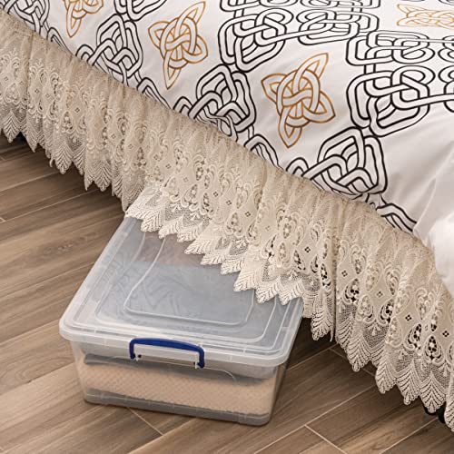 Superio Under Bed Storage Containers with Wheels (2 Pack), Flat Clear Storage Bin Stackable Large Storage Latch Box with Lids Store Cloths, Bedding, Linen, For Under The Bed, Garage, Home