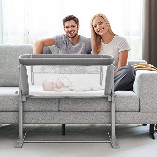 ALVOD Bedside Sleeper for Baby, Baby Bassinet, Baby Crib Baby Nursery Bed for Infants, 9 Adjustable Height for Bed Sofa, Breathable Mesh, Easy Assemble (Light Grey)