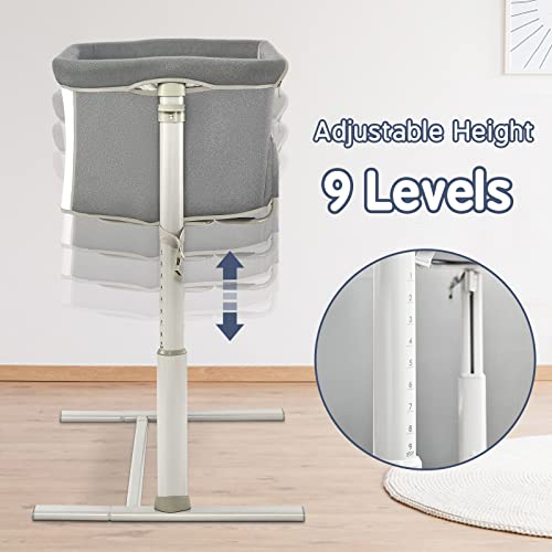 ALVOD Bedside Sleeper for Baby, Baby Bassinet, Baby Crib Baby Nursery Bed for Infants, 9 Adjustable Height for Bed Sofa, Breathable Mesh, Easy Assemble (Light Grey)