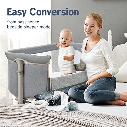 ALVOD Bedside Sleeper for Baby, Baby Bassinet, Baby Crib Baby Nursery Bed for Infants, 9 Adjustable Height for Bed Sofa, Breathable Mesh, Easy Assemble (Light Grey)