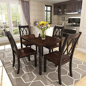 harper & bright designs dining table set, 5 piece kitchen dining table set, wooden dining table and chair set, kitchen dining room furniture (black+cherry)