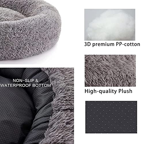 URGVANZ PET Calming Dog Bed Anti-Anxiety Donut Dog Beds for Extra Large Dogs,Machine Washable Plush Fluffy Round Cuddler,34 inch,Gray