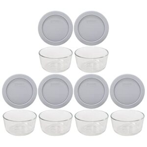 pyrex (6 7202 glass bowls & (6) 7202-pc jet gray lids