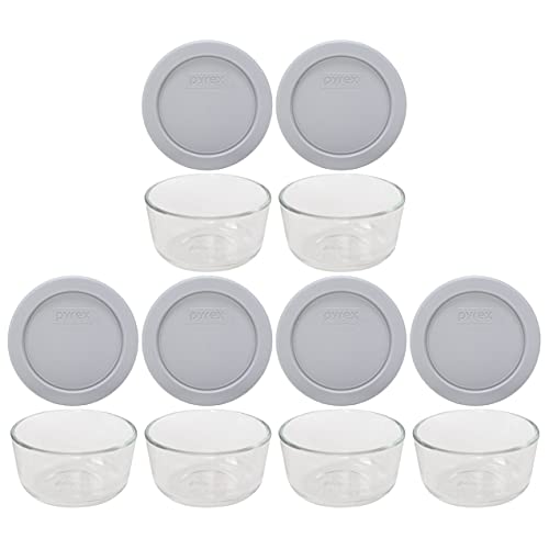 Pyrex (6 7202 Glass Bowls & (6) 7202-PC Jet Gray Lids