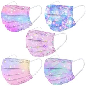 50pcs kids disposable face_mask starry sky galaxy theme colorful printed design with elastic earloop, back to school supplies, 3ply face mouth filter tools christmas gift new year gift