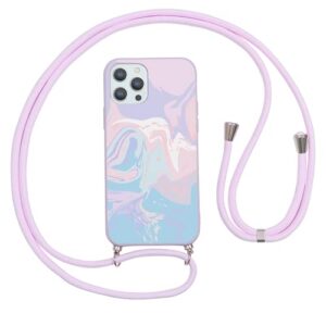 pnakqil compatible with huawei p30 lite case 6.15 inch, crossbody adjustable necklace lanyard with fashion pattern design soft purple tpu shockproof protective case for huawei p30 lite, marble 2