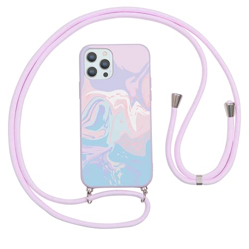 Pnakqil Compatible with Huawei P30 Lite Case 6.15 inch, Crossbody Adjustable Necklace Lanyard with Fashion Pattern Design Soft Purple TPU Shockproof Protective Case for Huawei P30 Lite, Marble 2