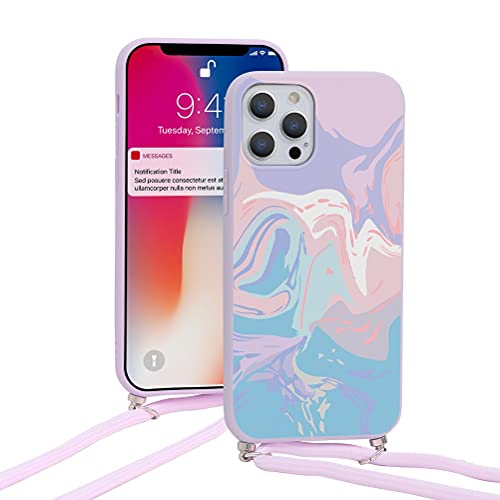 Pnakqil Compatible with Huawei P30 Lite Case 6.15 inch, Crossbody Adjustable Necklace Lanyard with Fashion Pattern Design Soft Purple TPU Shockproof Protective Case for Huawei P30 Lite, Marble 2